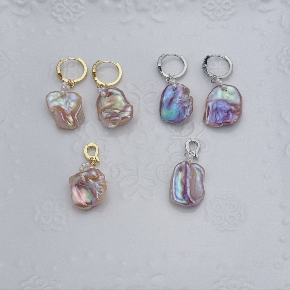 EP01 Handmade Freshwater Baroque Pearl Earrings and Pendant Set